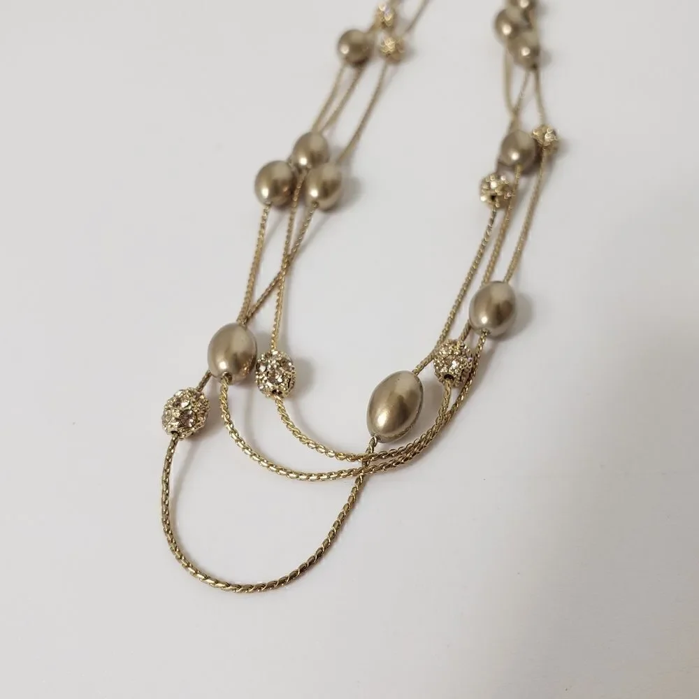 VINTAGE MONET Triple Strand Matte and Crystal Necklace